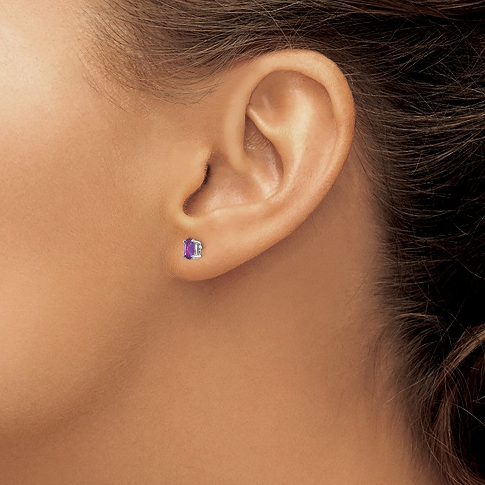 14k White Gold 5x3mm Oval Amethyst Earrings