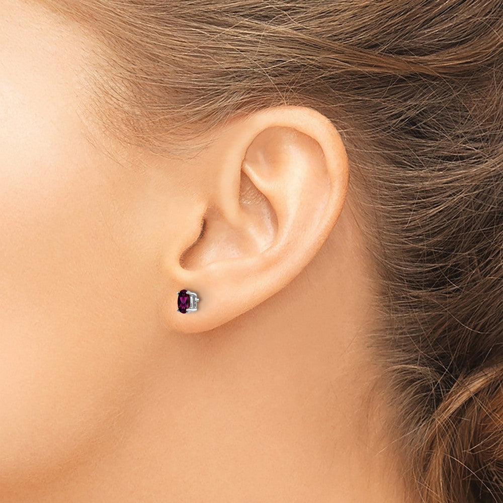 14k White Gold Rhodolite Garnet Oval Stud Earrings