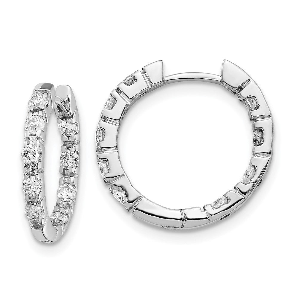 14k White Gold AAA Diamond Hinged Hoop Earrings