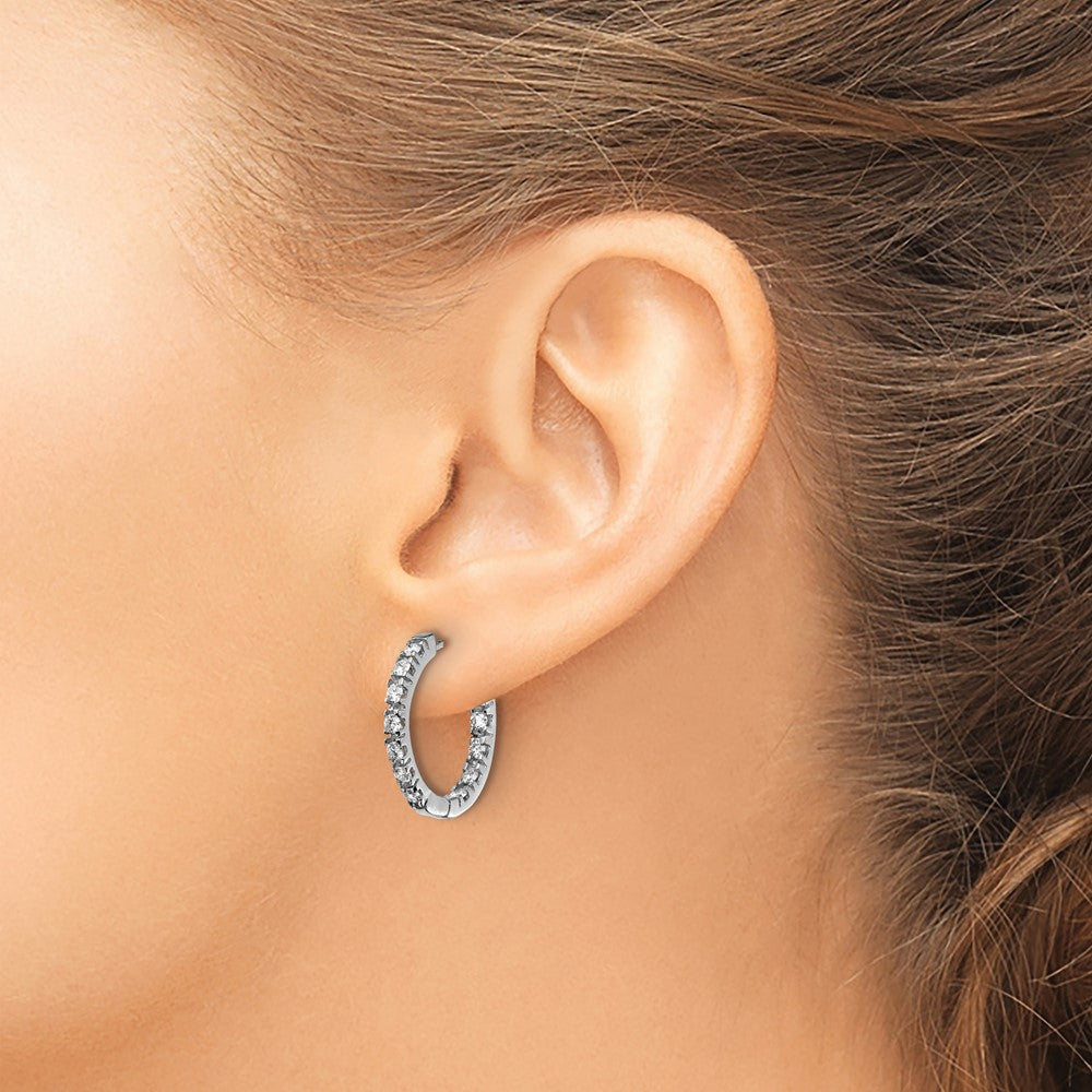 14k White Gold AA Diamond Hinged Hoop Earrings