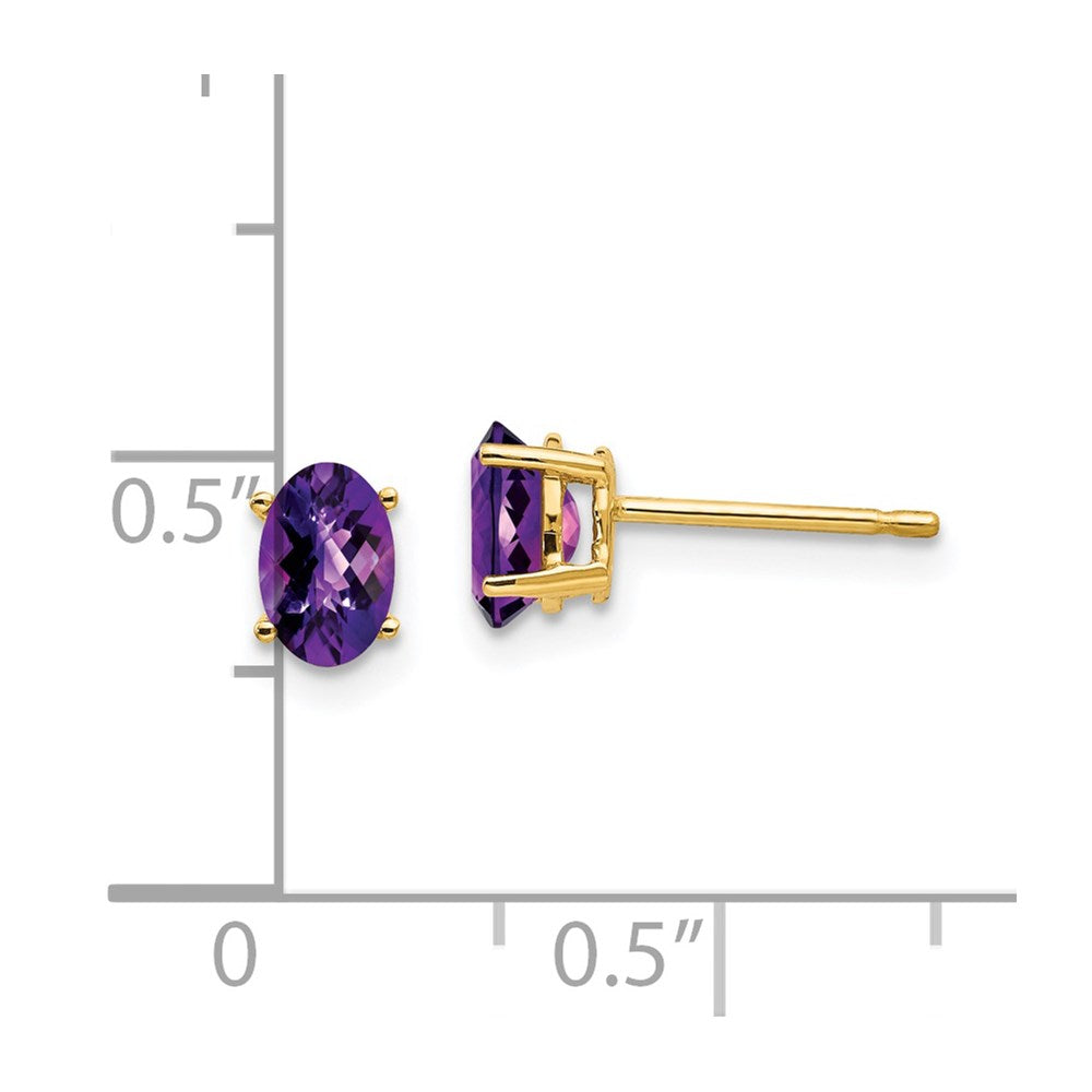 14k 6x4mm Oval Amethyst Checker Earrings