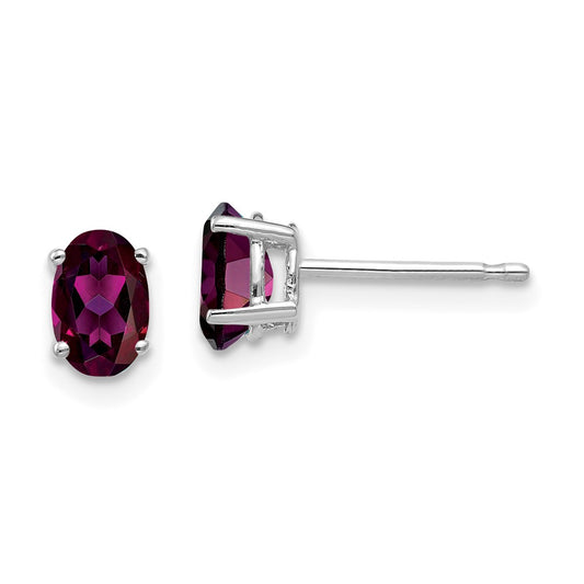 14k White Gold 6x4mm Oval Rhodolite Garnet Earrings