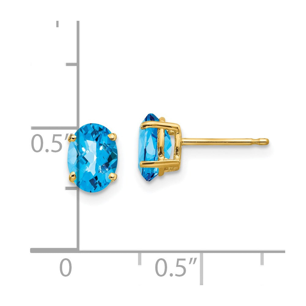 14k 7x5mm Oval Blue Topaz Checker Earrings