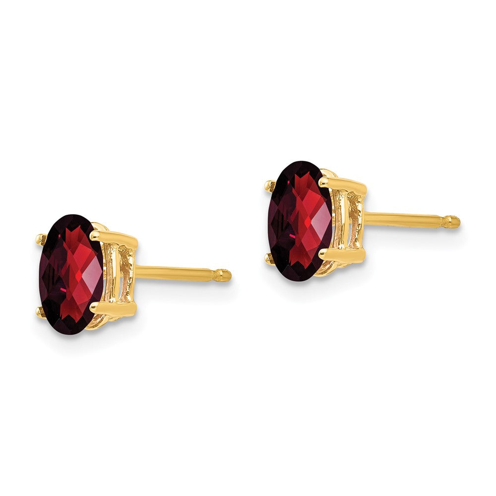 14k 7x5mm Oval Garnet Checker Earrings
