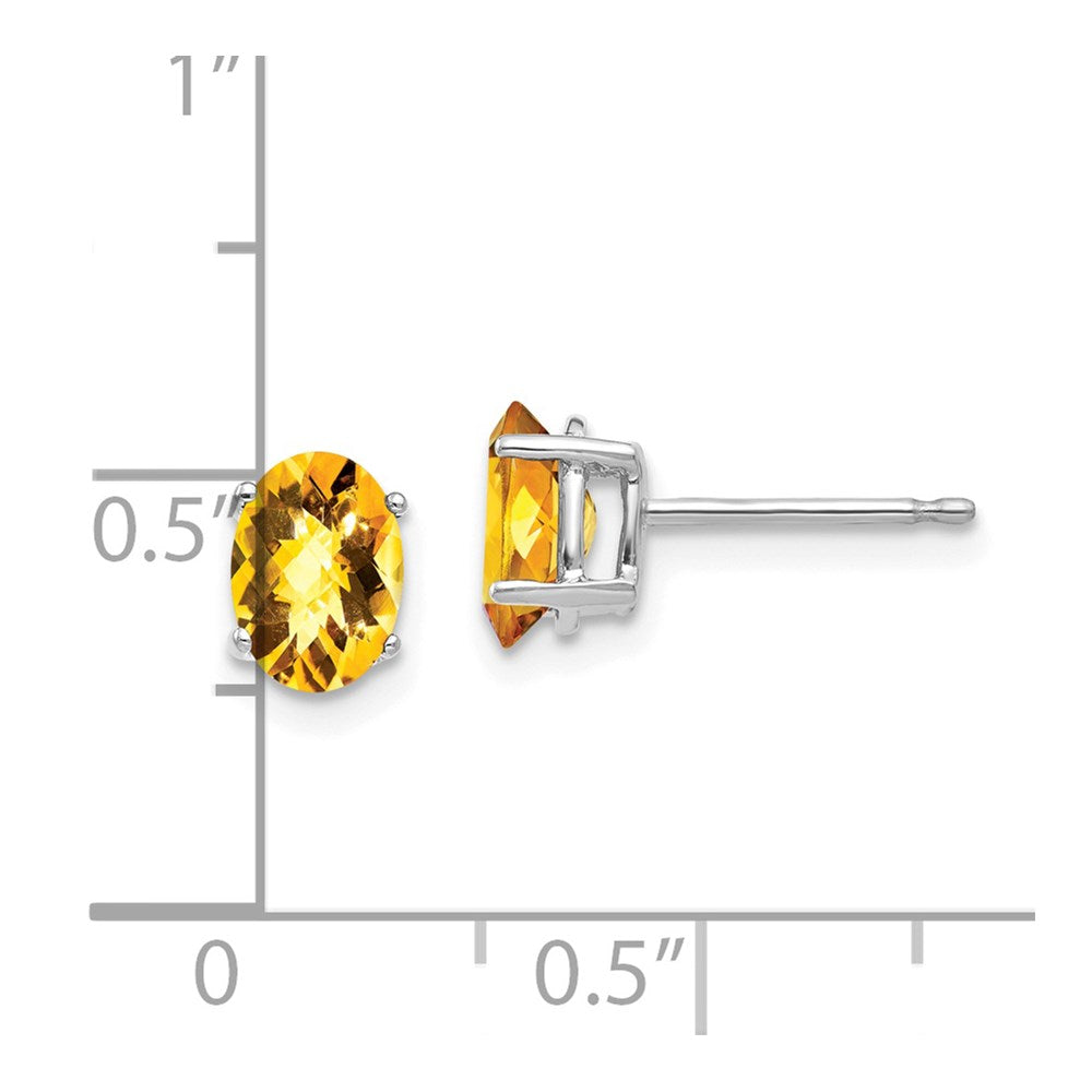 14k White Gold 7x5mm Oval Citrine Checker Earrings