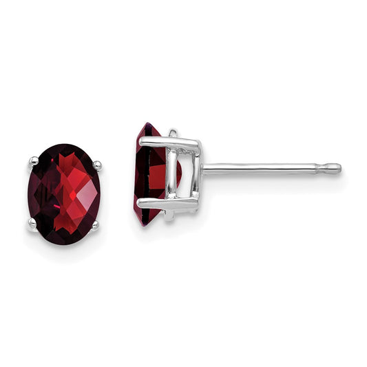 14k White Gold 7x5mm Oval Garnet Checker Earrings