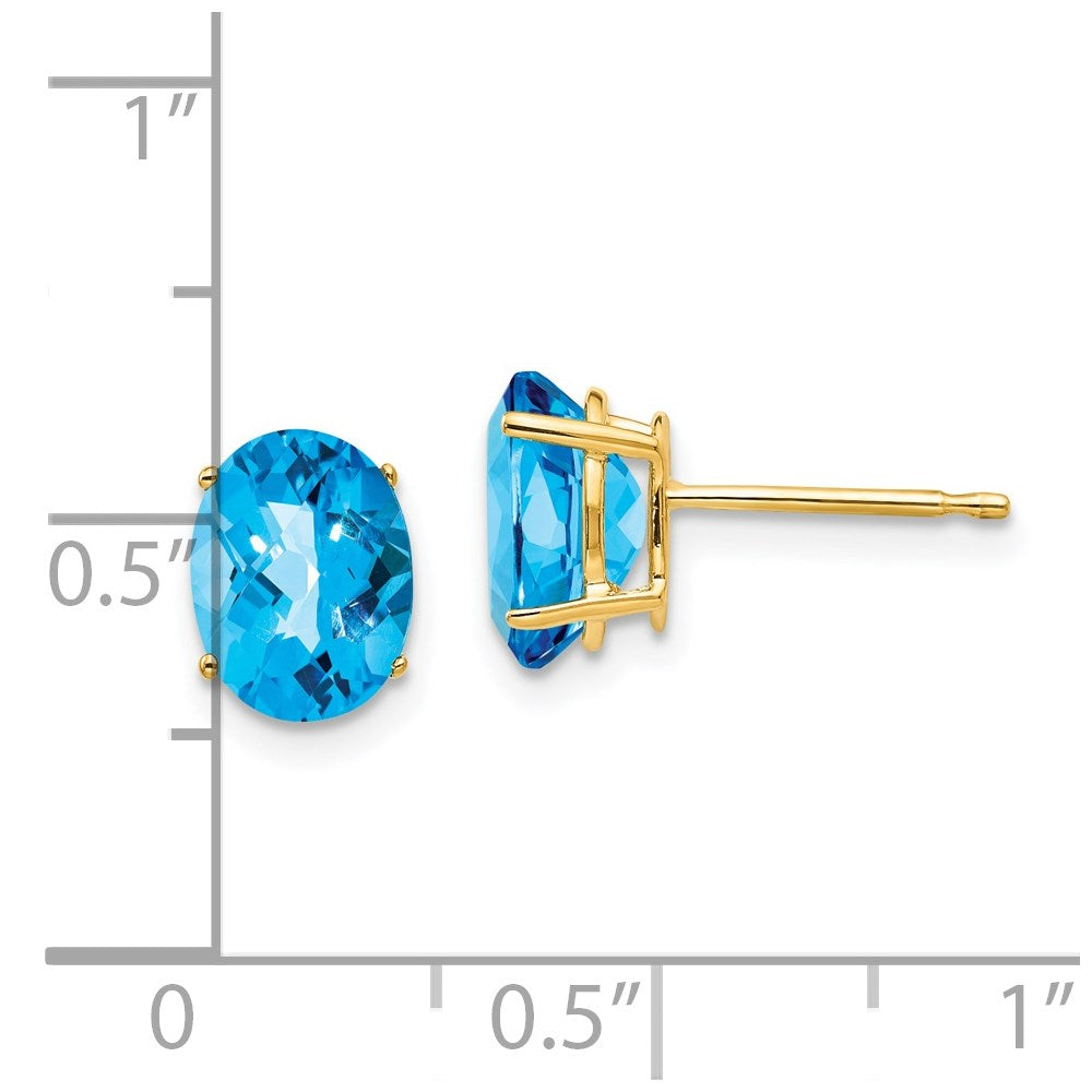 14k 8x6mm Oval Blue Topaz Checker Earrings