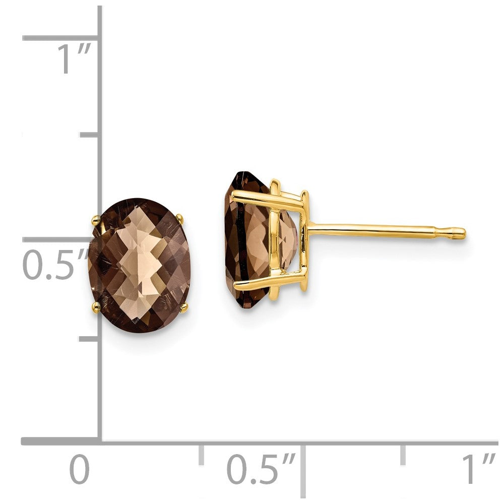 14k 8x6 Oval Checker-Cut Smoky Quartz Earrings