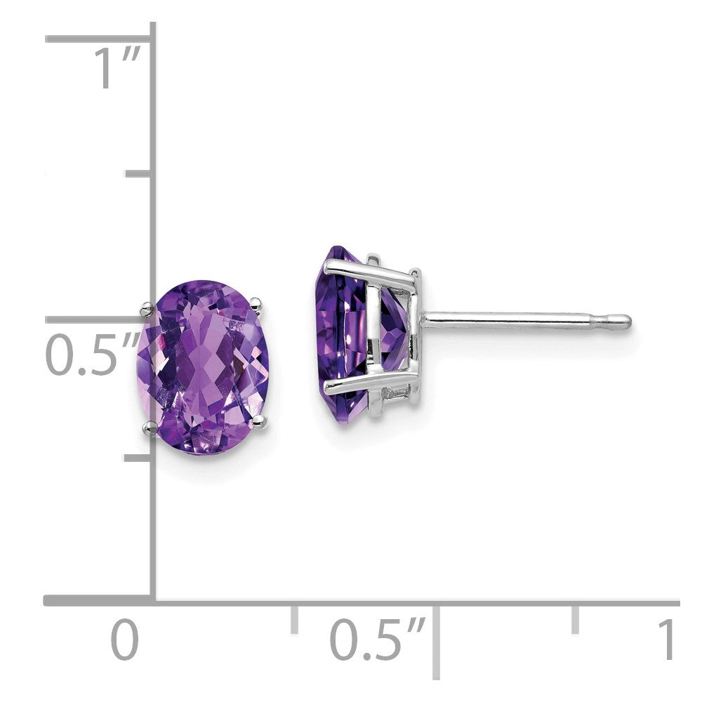 14k White Gold 8x6mm Oval Amethyst Earrings