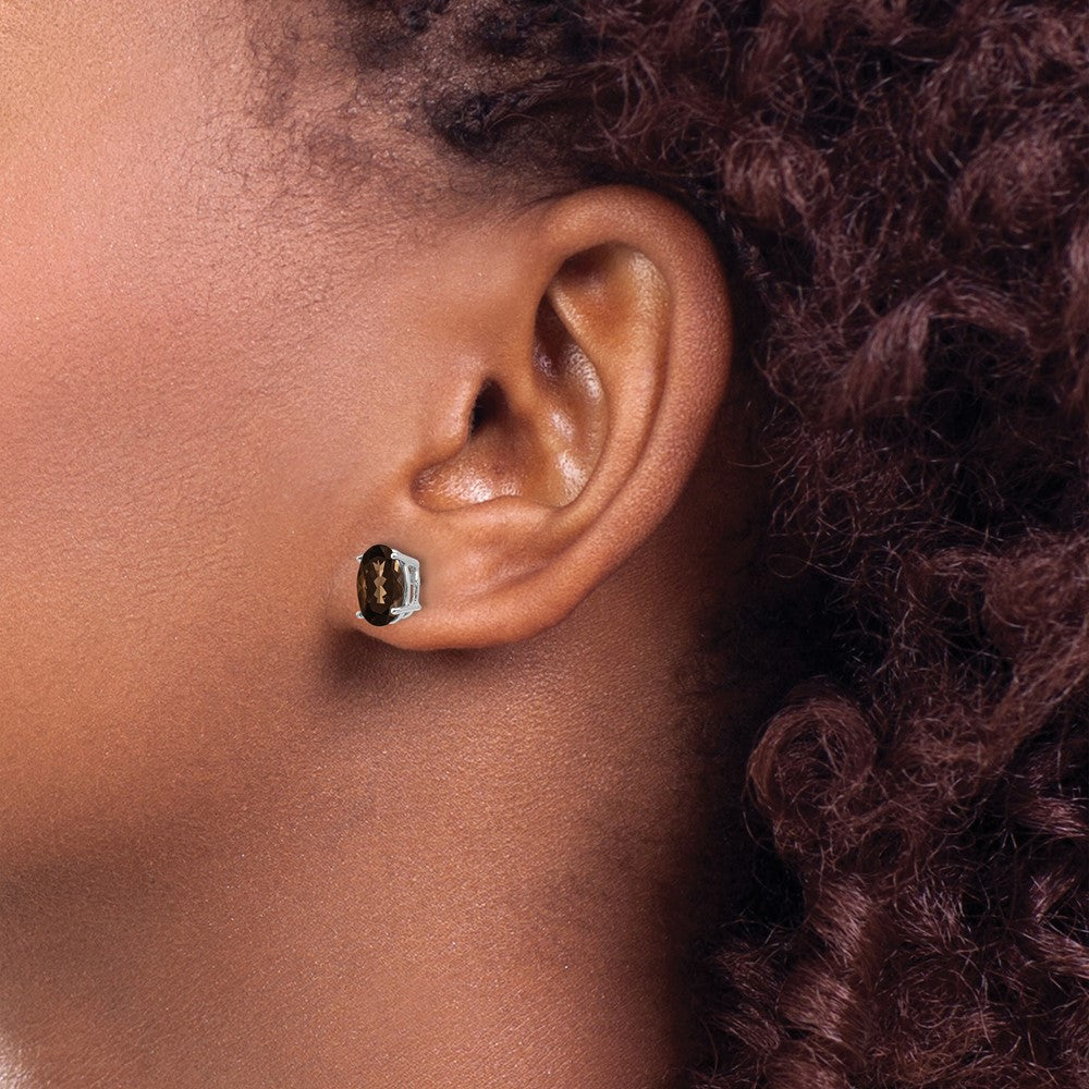 14kw 8x6 Oval Smoky Quartz Earrings