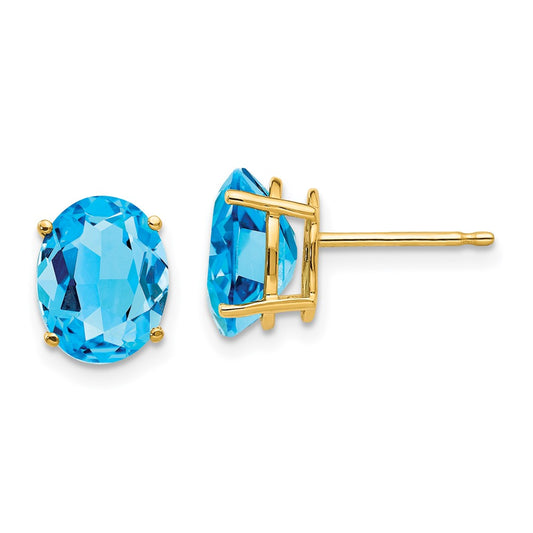 14k 9x7mm Oval Blue Topaz Earrings