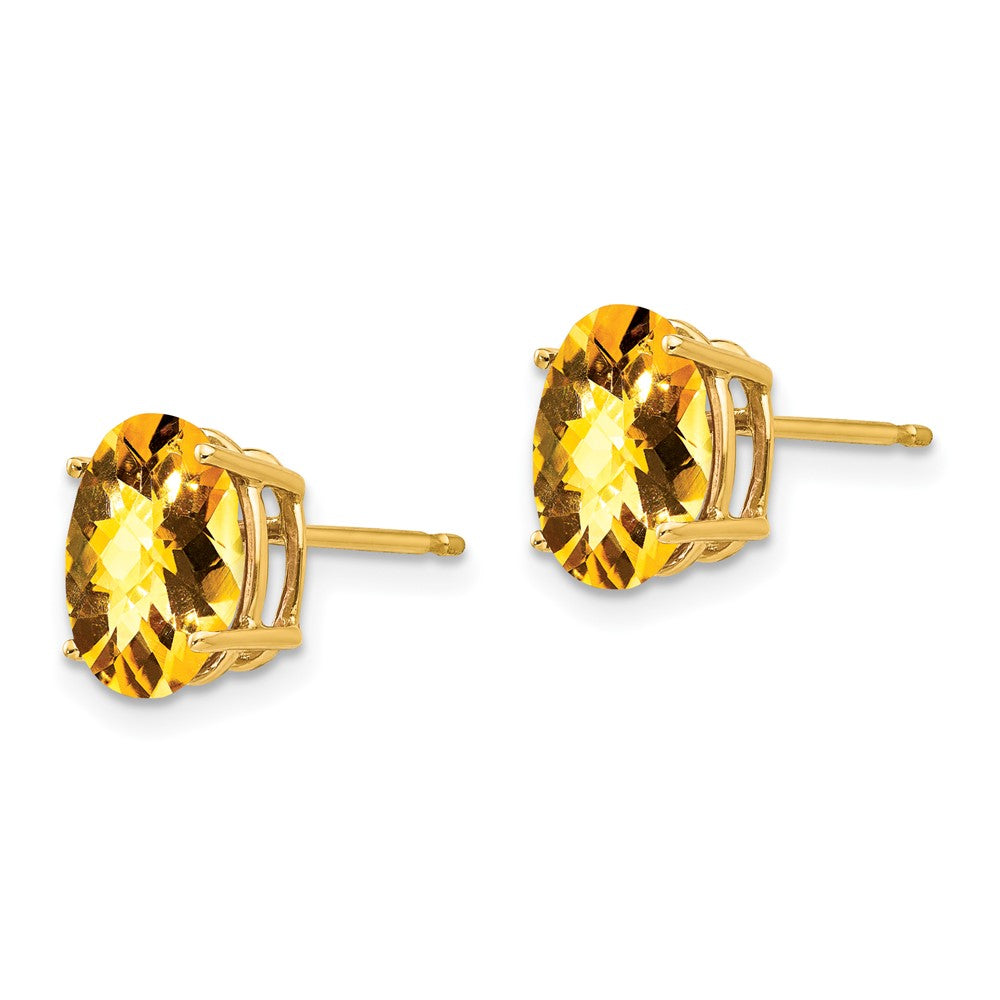 14k Yellow Gold 9x7mm Oval Citrine Checker Earrings