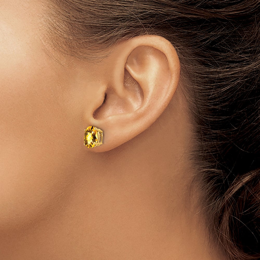 14k Yellow Gold 9x7mm Oval Citrine Checker Earrings
