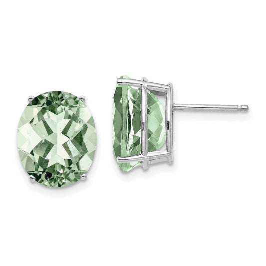 14k White Gold 12x10 Oval Green Quartz Earrings