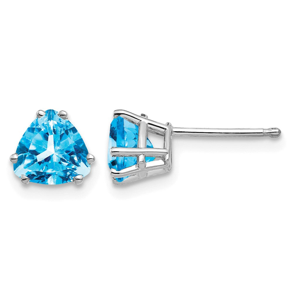 14k White Gold 6mm Trillion Blue Topaz Earrings
