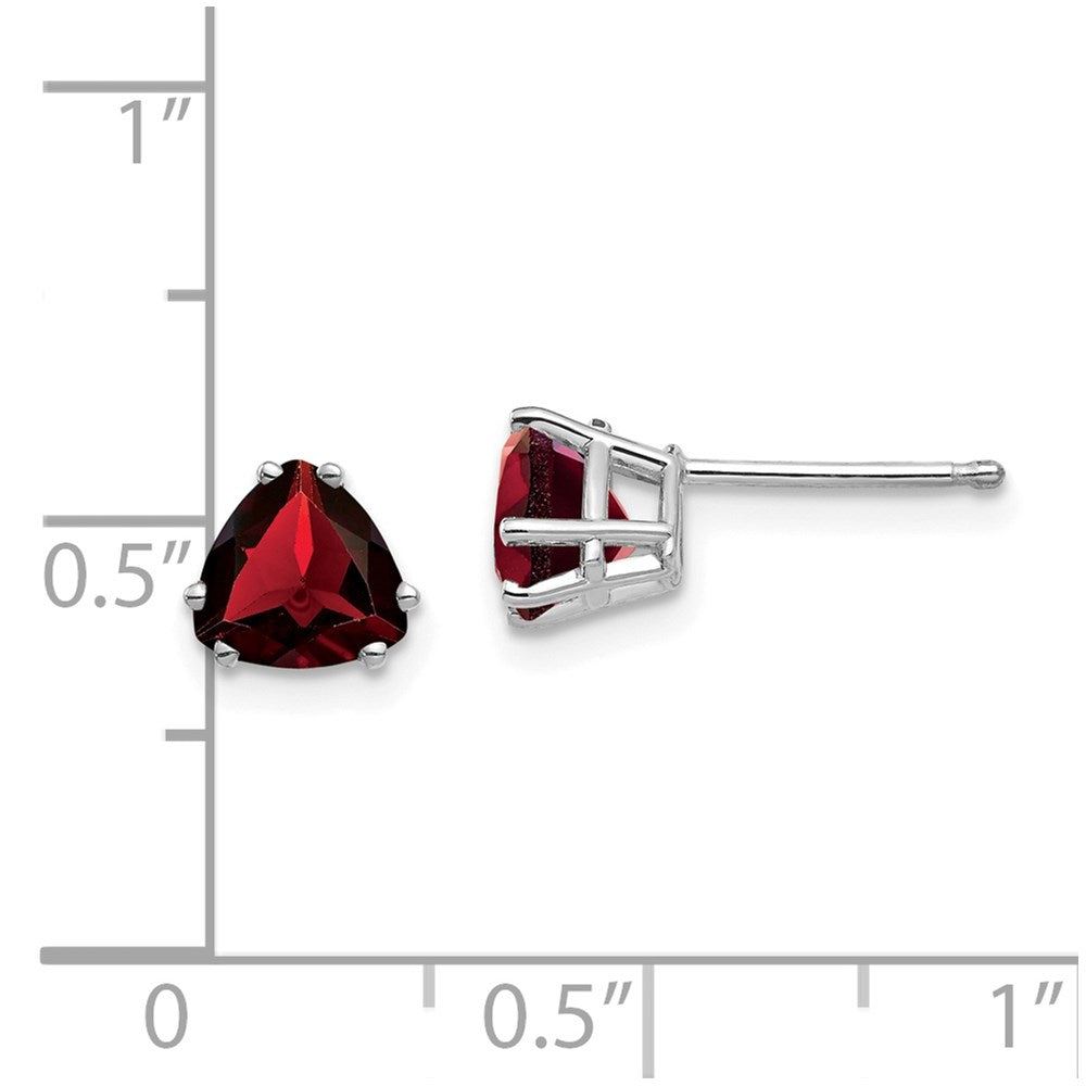 14k White Gold 6mm Trillion Garnet Earrings