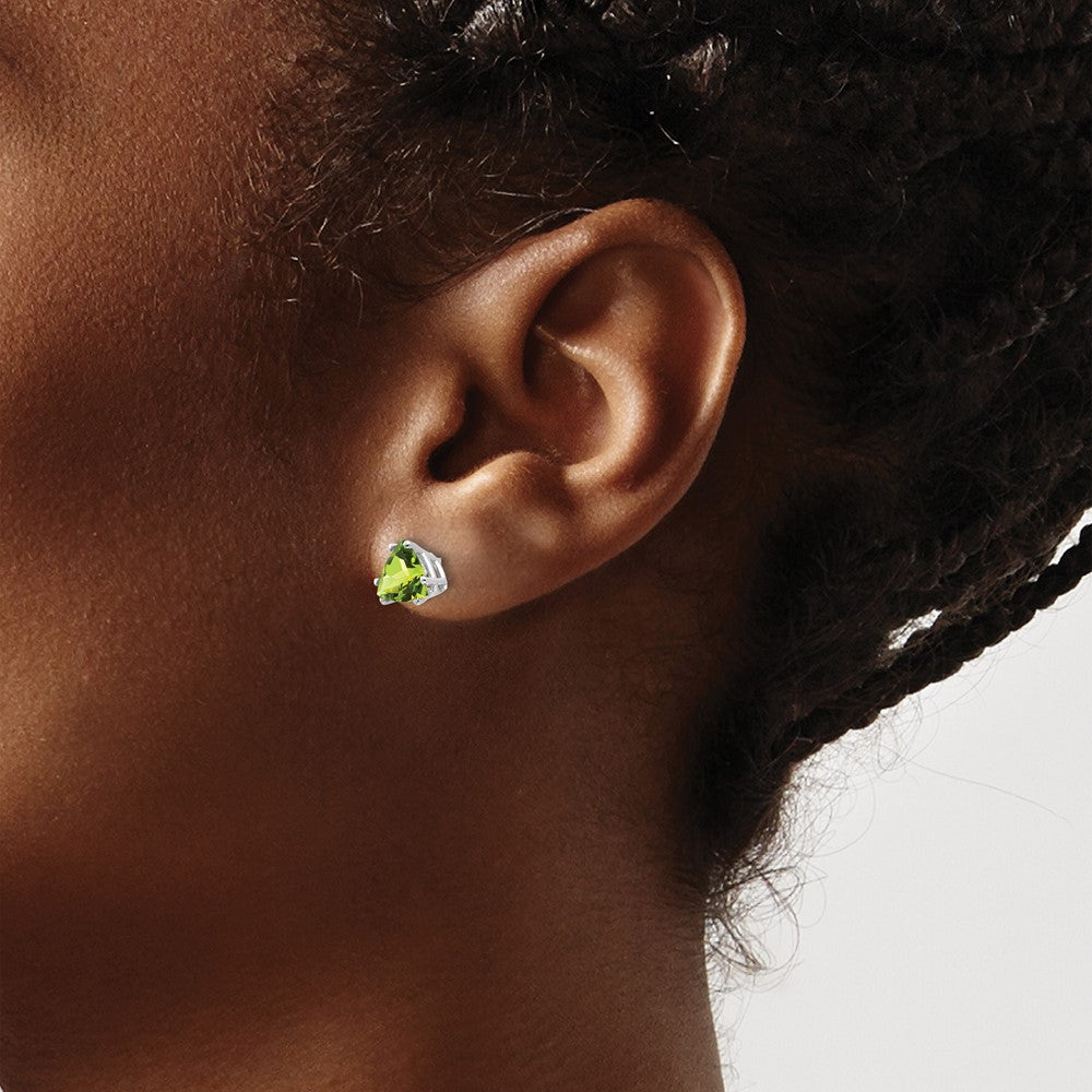 14k White Gold 6mm Trillion Peridot Earrings