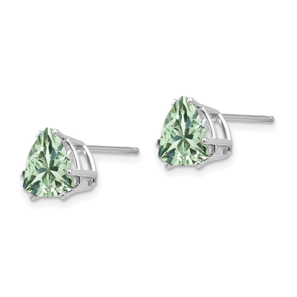 14kw 8mm Trillion Green Quartz Earrings