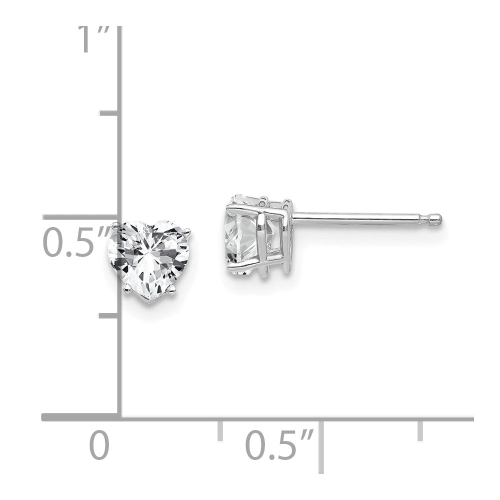 14k White Gold 5mm Heart Cubic Zirconia Earrings