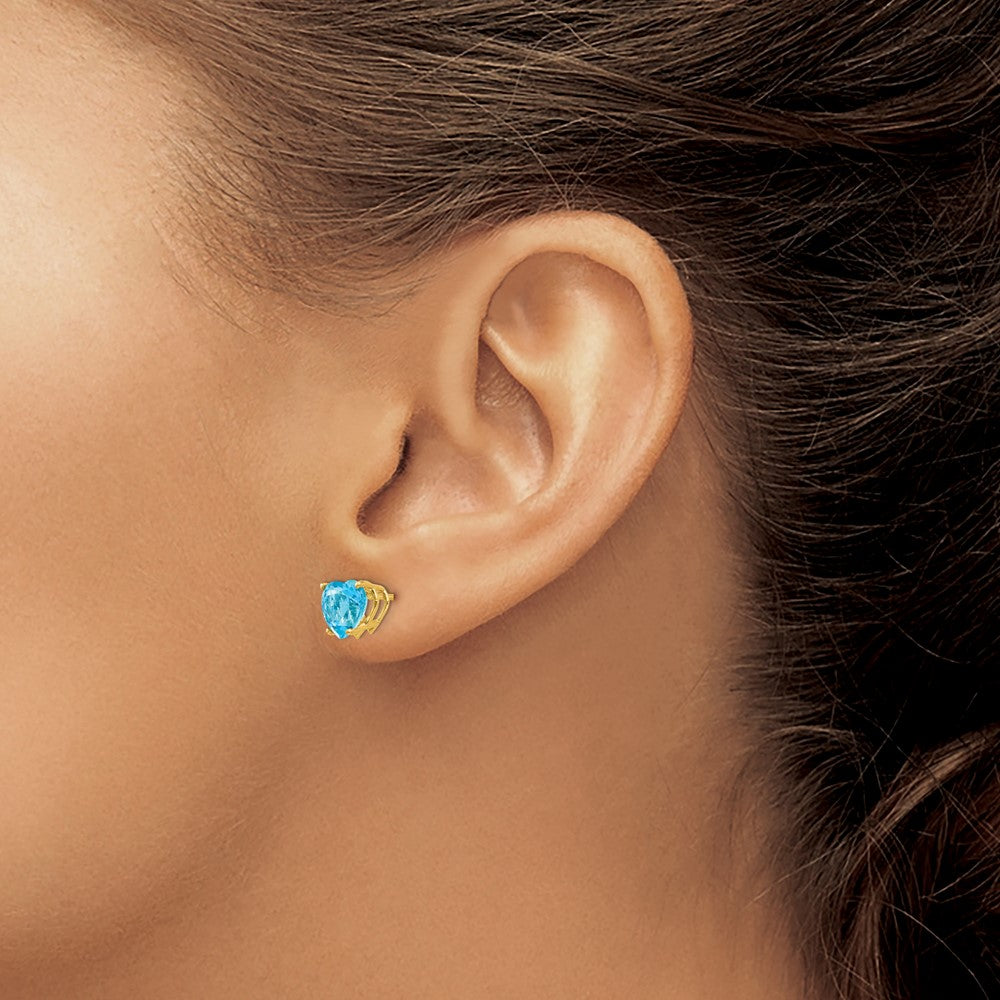 14k 7mm Heart Blue Topaz Earrings