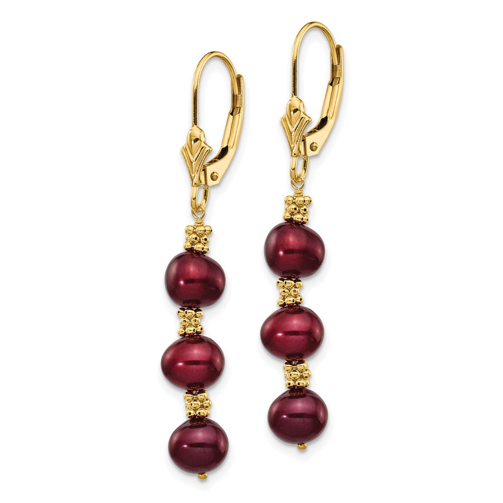 14K Yellow Gold 5-6mm Brown Semi-round FW Cultured Pearl Leverback Earrings