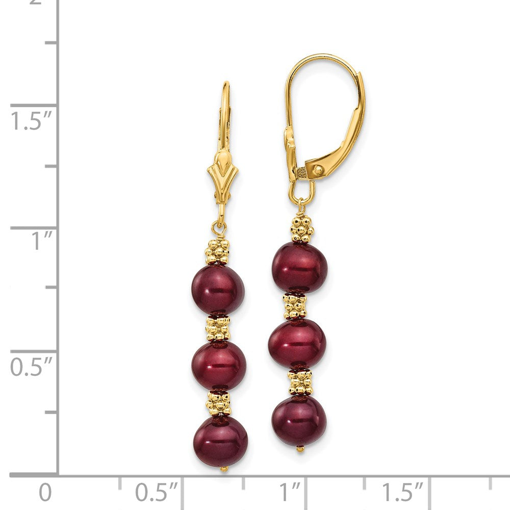 14K Yellow Gold 5-6mm Brown Semi-round FW Cultured Pearl Leverback Earrings