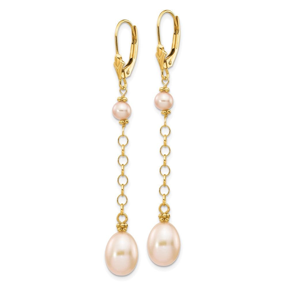 14K Yellow Gold 5-8mm Pink Freshwater Cultured Pearl Leverback Earrings