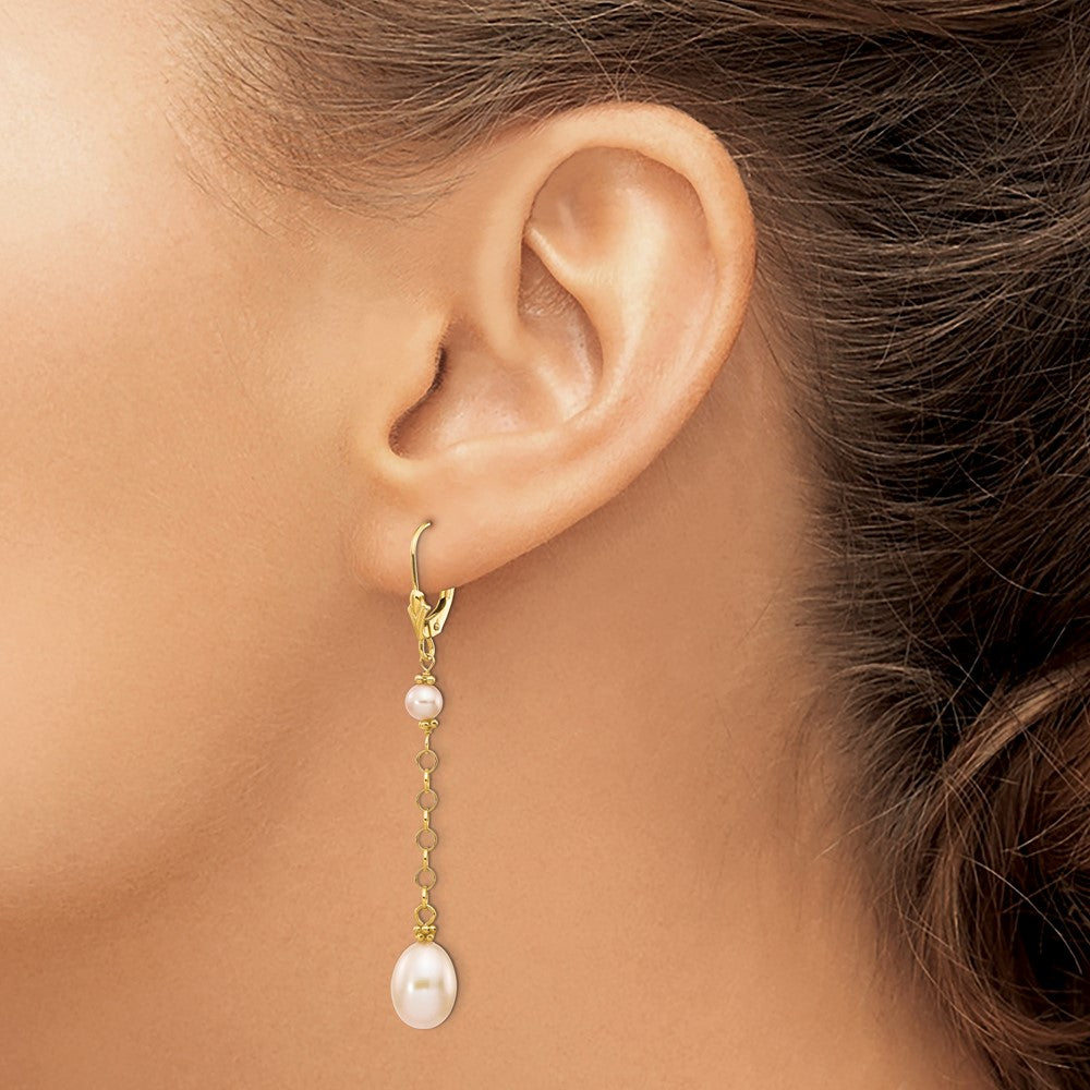 14K Yellow Gold 5-8mm Pink Freshwater Cultured Pearl Leverback Earrings