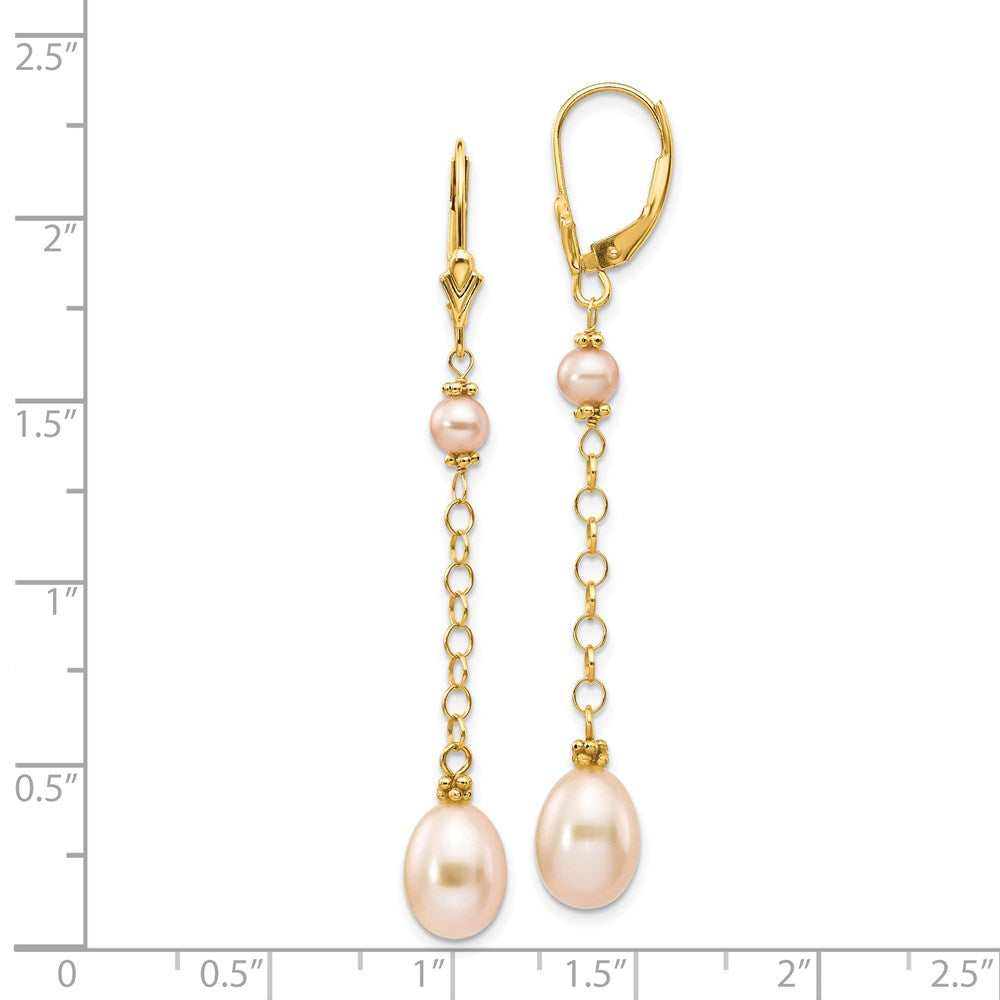 14K Yellow Gold 5-8mm Pink Freshwater Cultured Pearl Leverback Earrings