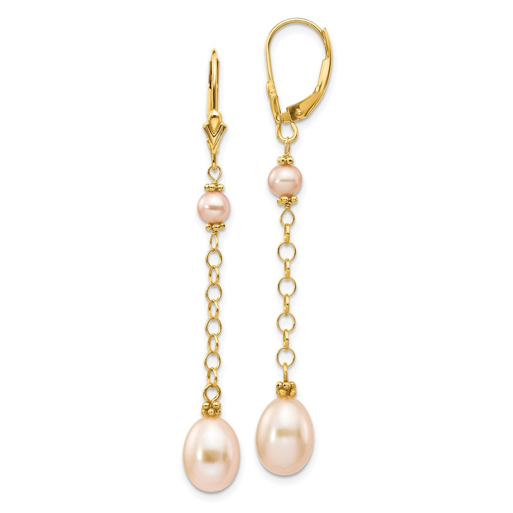 14K Yellow Gold 5-8mm Pink Freshwater Cultured Pearl Leverback Earrings