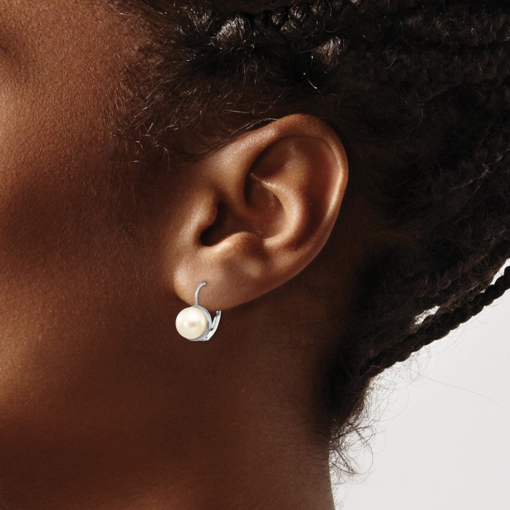 14k White Gold 6-7mm White Button Freshwater Cultured Pearl Leverback Earrings