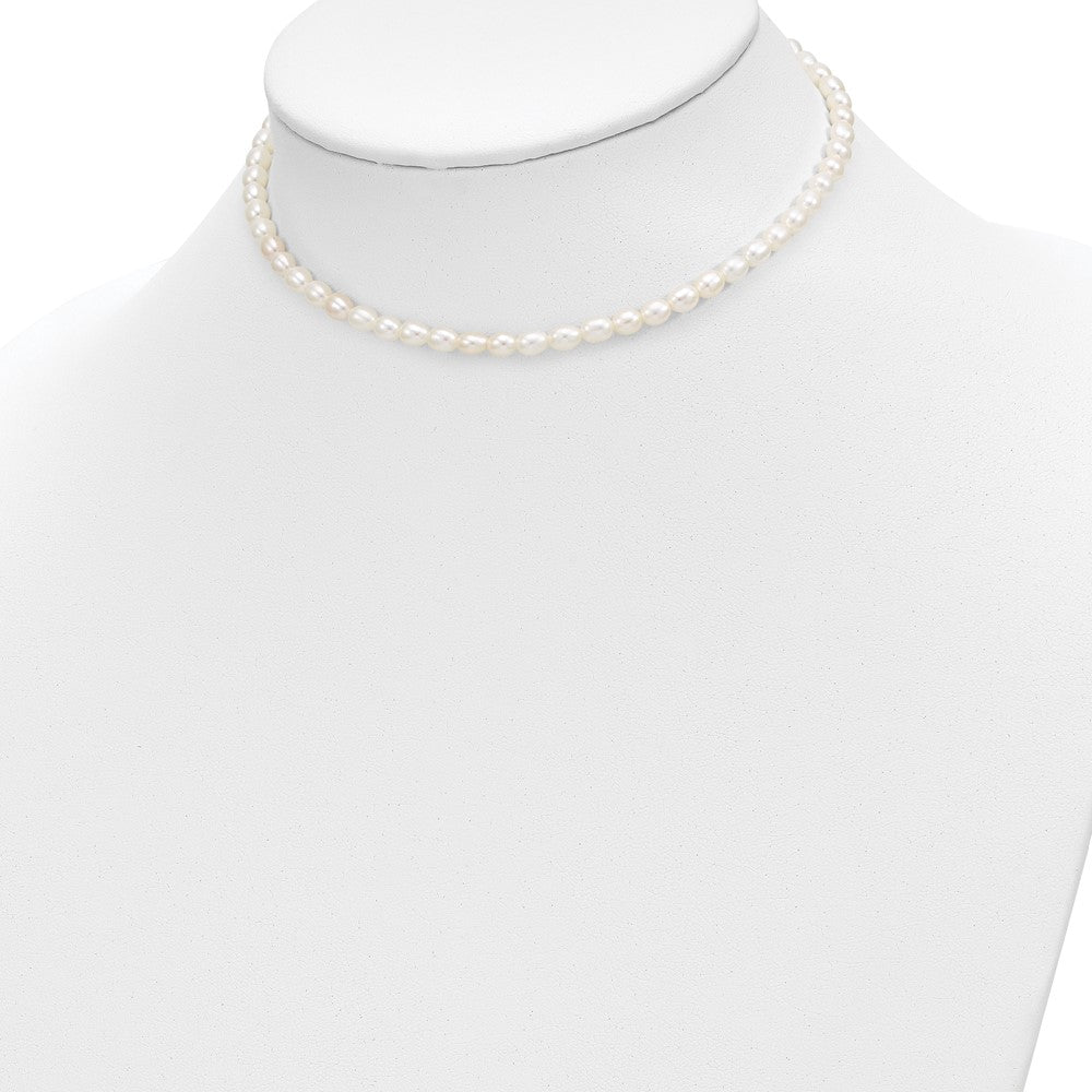 14k 3-4mm Semi-Round White Freshwater Cultured Pearl 12 inch Necklace, 4 inch Bracelet and Post Earrings Set