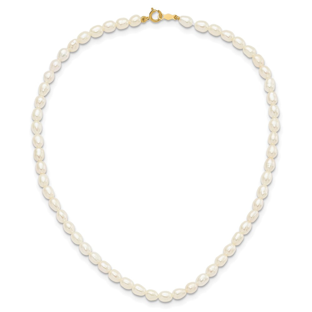14k 3-4mm Semi-Round White Freshwater Cultured Pearl 12 inch Necklace, 4 inch Bracelet and Post Earrings Set