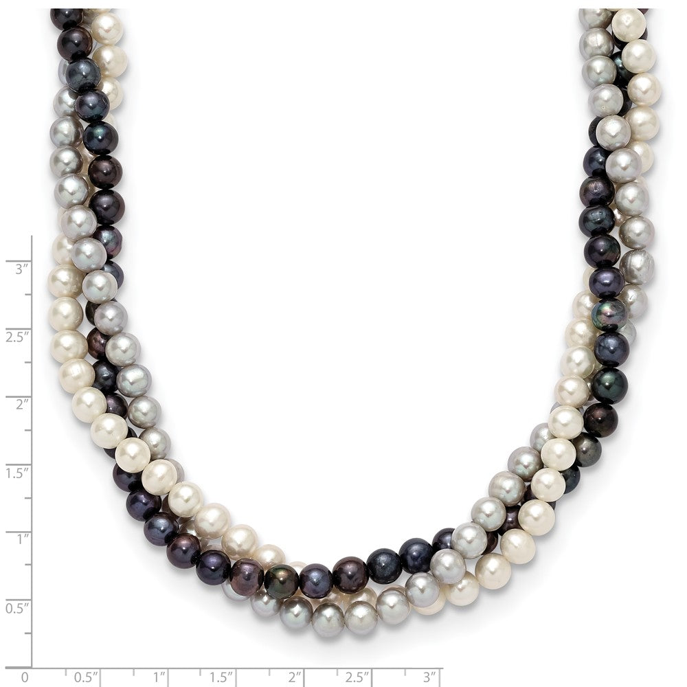 14K Yellow Gold 6-7mm Multicolor Freshwater Cultured Pearl 3-strand Necklace