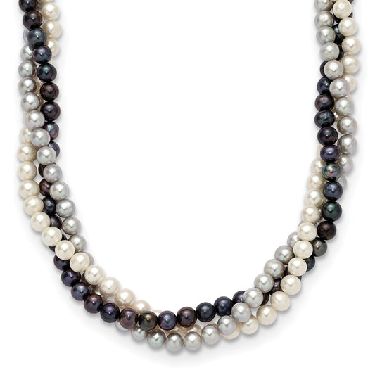 14K Yellow Gold 6-7mm Multicolor Freshwater Cultured Pearl 3-strand Necklace