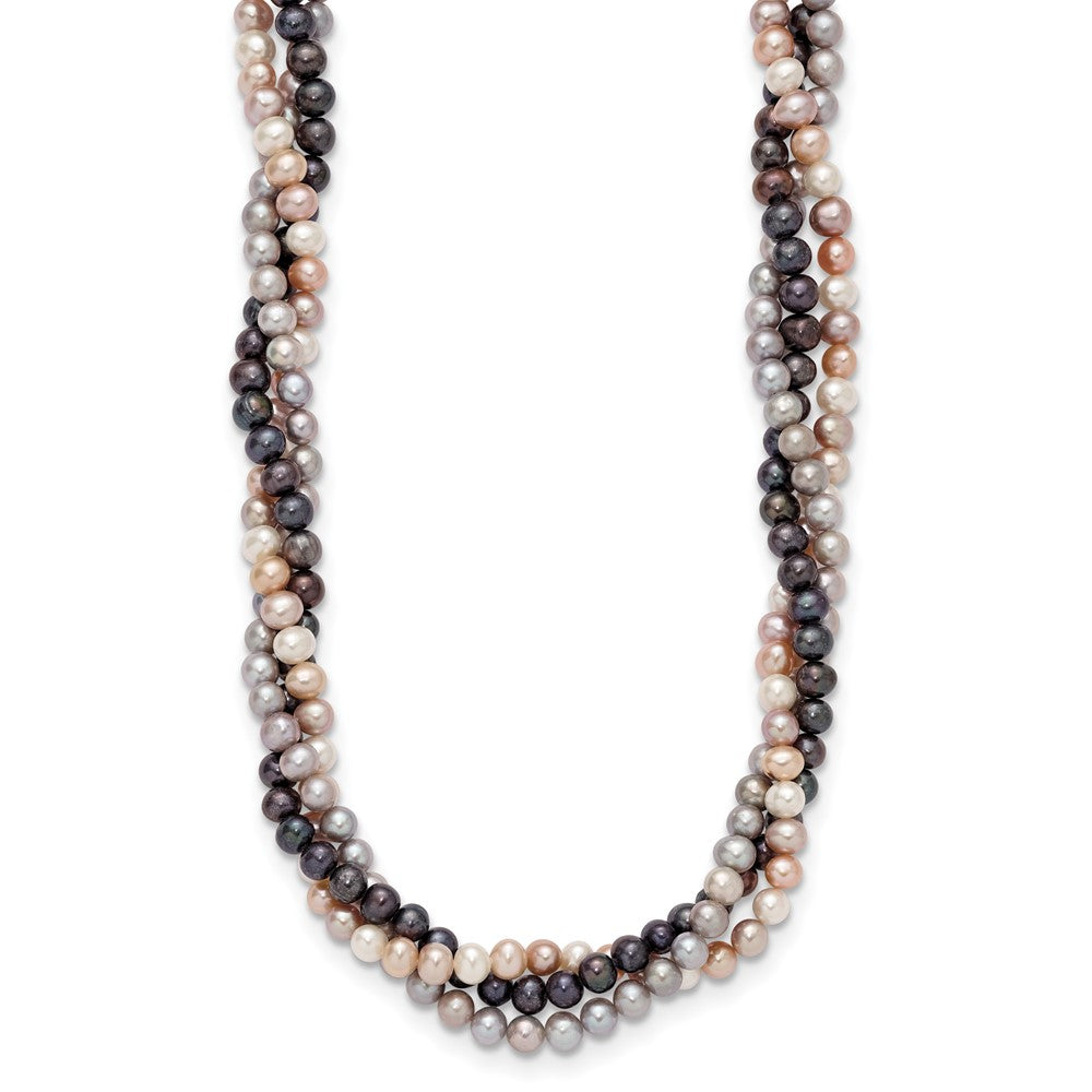 14k White Gold 6-7mm Multicolor Near-Round Freshwater Cultured Pearl 3-Strand 18 inch Necklace