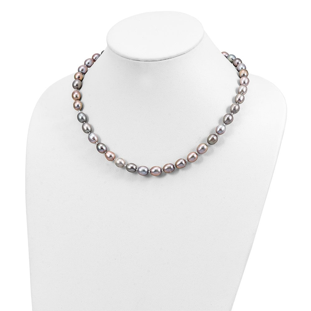 14k White Gold 8-9mm Grey Rice Freshwater Cultured Pearl 18 inch Necklace