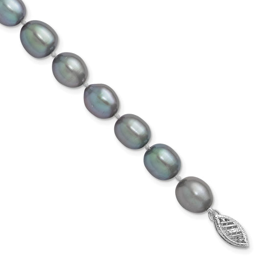 14k White Gold 8-9mm Grey Rice Freshwater Cultured Pearl 7.25 inch Bracelet