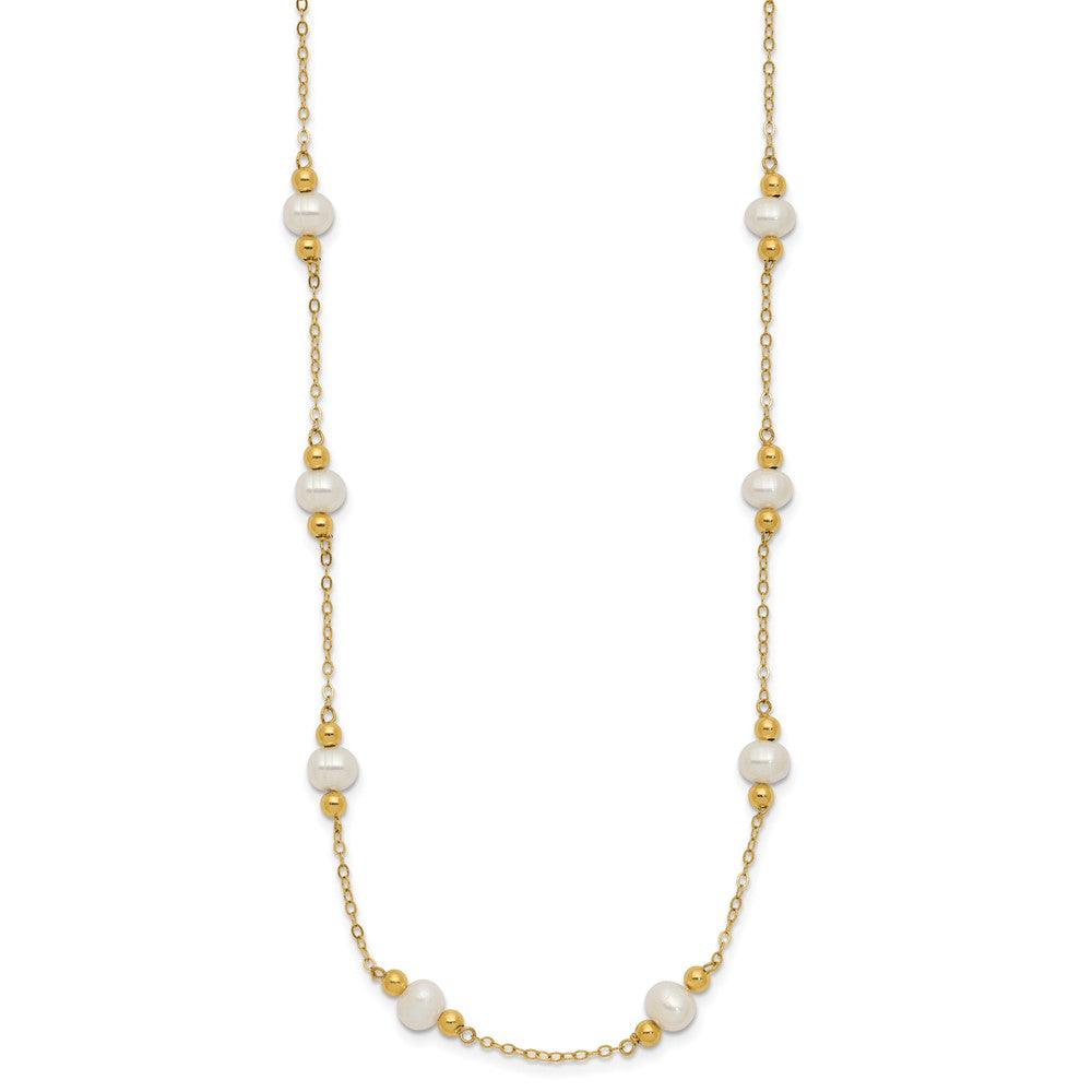 14k 5-6mm White Near-Round Freshwater Cultured Pearl Beaded 12-Station 18 inch Necklace