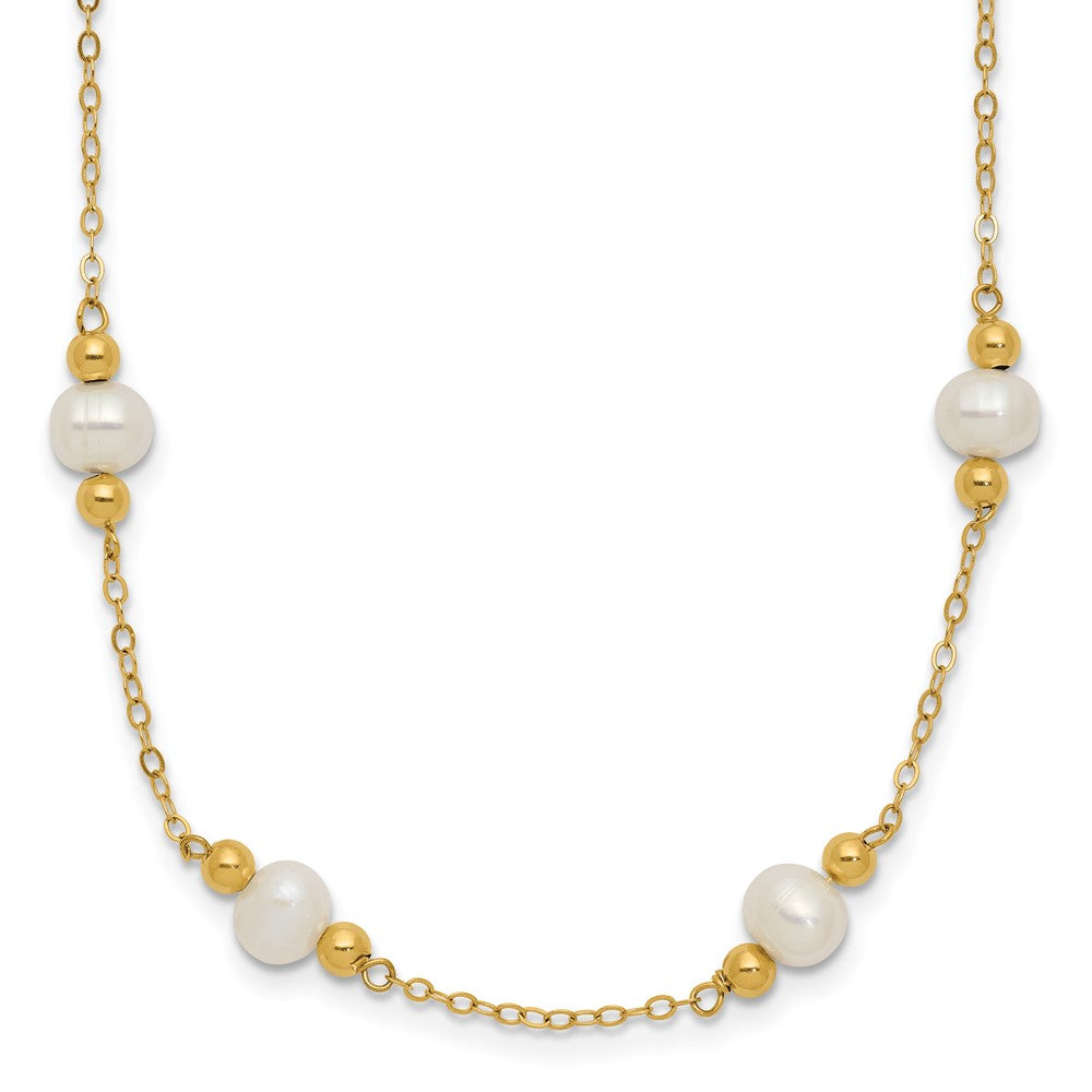 14k 5-6mm White Near-Round Freshwater Cultured Pearl Beaded 12-Station 18 inch Necklace