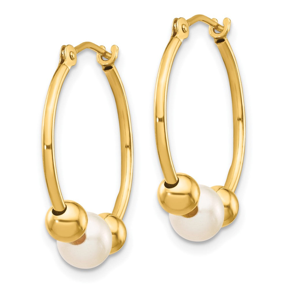 14K Yellow Gold 5-6mm White Semi-round Freshwater Cultured Pearl Polished Hoop Earring