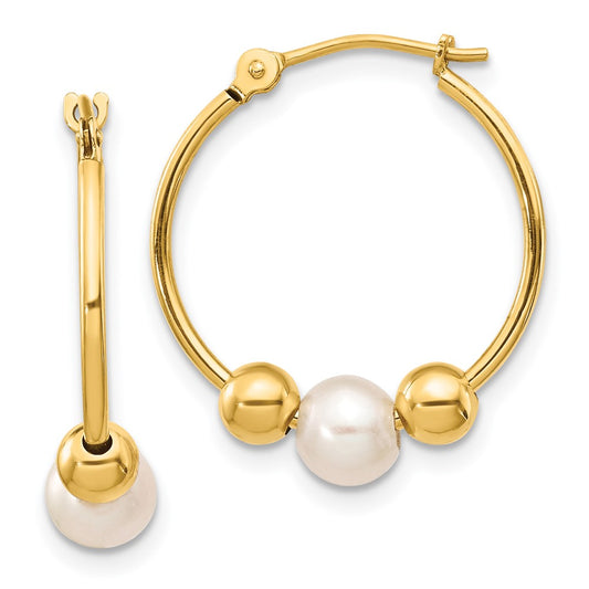 14K Yellow Gold 5-6mm White Semi-round Freshwater Cultured Pearl Polished Hoop Earring