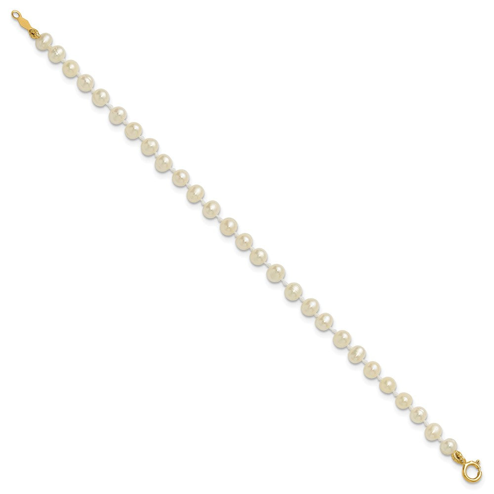 14k 3-4mm White Semi-Round Freshwater Cultured Pearl 5 inch Bracelet