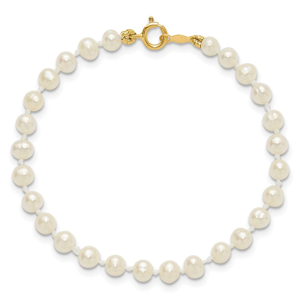14k 3-4mm White Semi-Round Freshwater Cultured Pearl 5 inch Bracelet