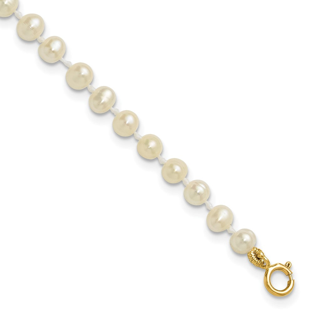 14k Yellow Gold 3-4mm White Near Round Freshwater Cultured Pearl Bracelet