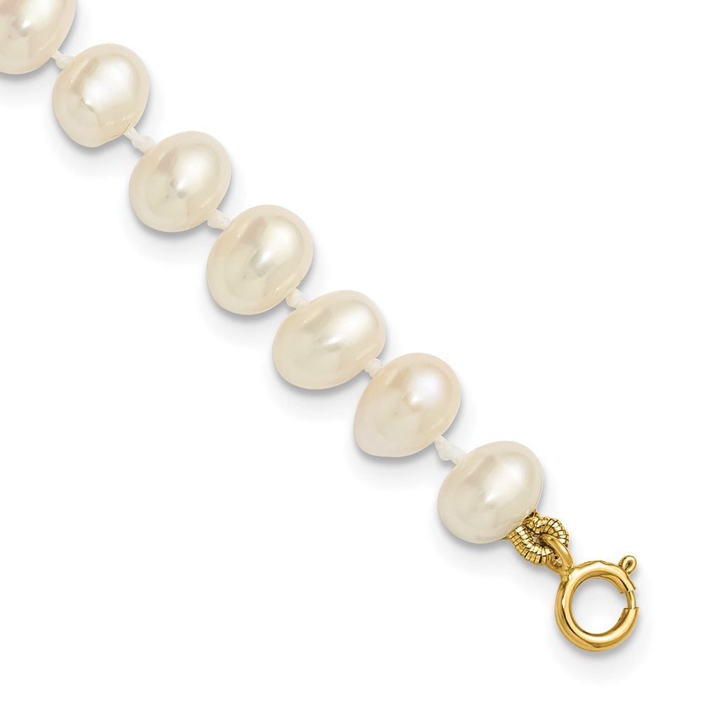 14k Yellow Gold 5-6mm White Near Round Freshwater Cultured Pearl Bracelet