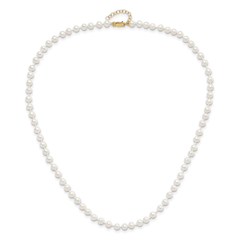 14k 4-5mm White Freshwater Cultured Pearl 5 inch Bracelet with 1 inch Extension, 14 inch Necklace with 1 inch Extension and Post Earrings Set