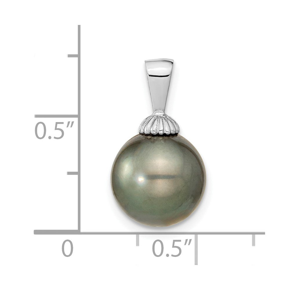 14k White Gold 10-11mm Black Round Tahitian Saltwater Cultured Pearl Pendant