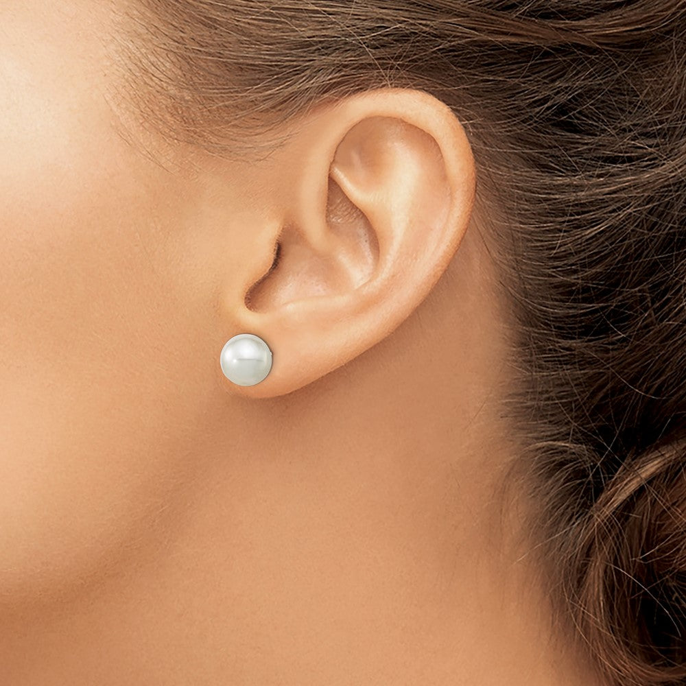 14k White Gold 10-11mm White Round South Sea Saltwater Cultured Pearl Post Earrings