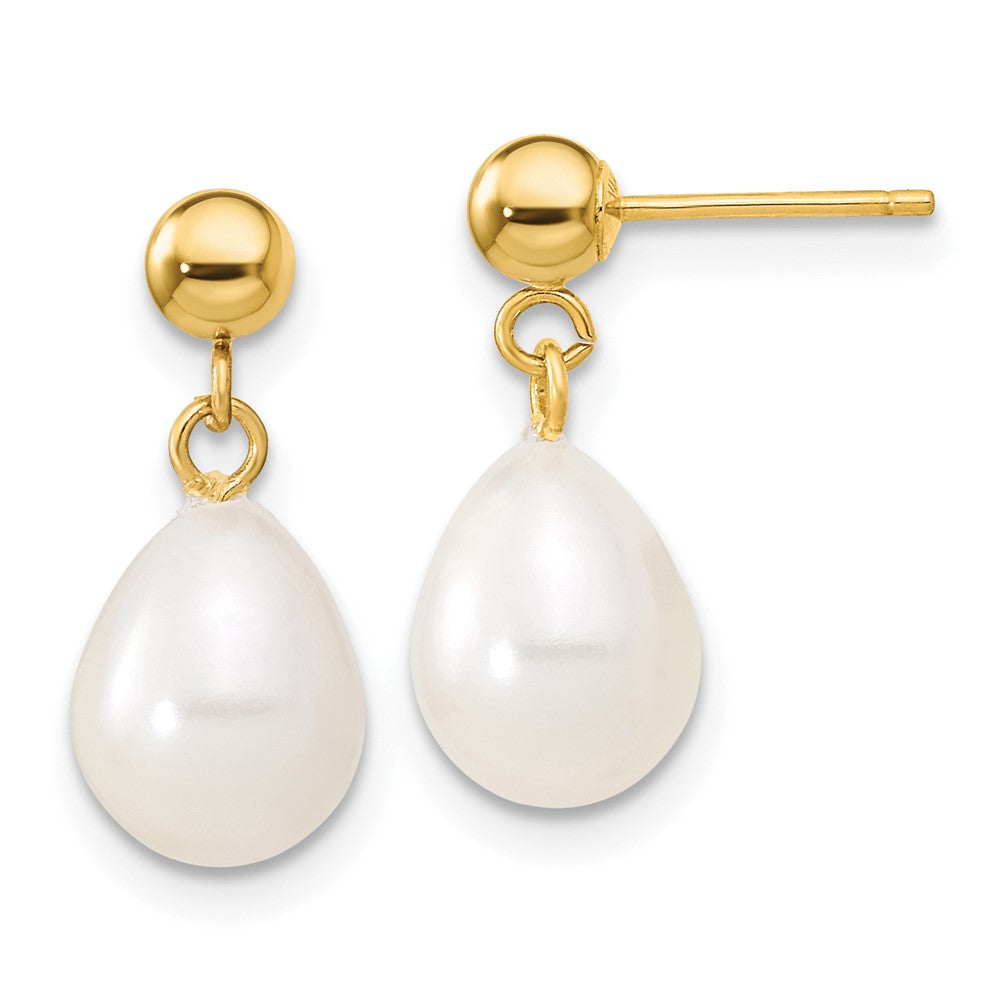 14k 7-8mm White Rice Freshwater Cultured Pearl 18 inch Necklace and Bead Post Dangle Earring Set